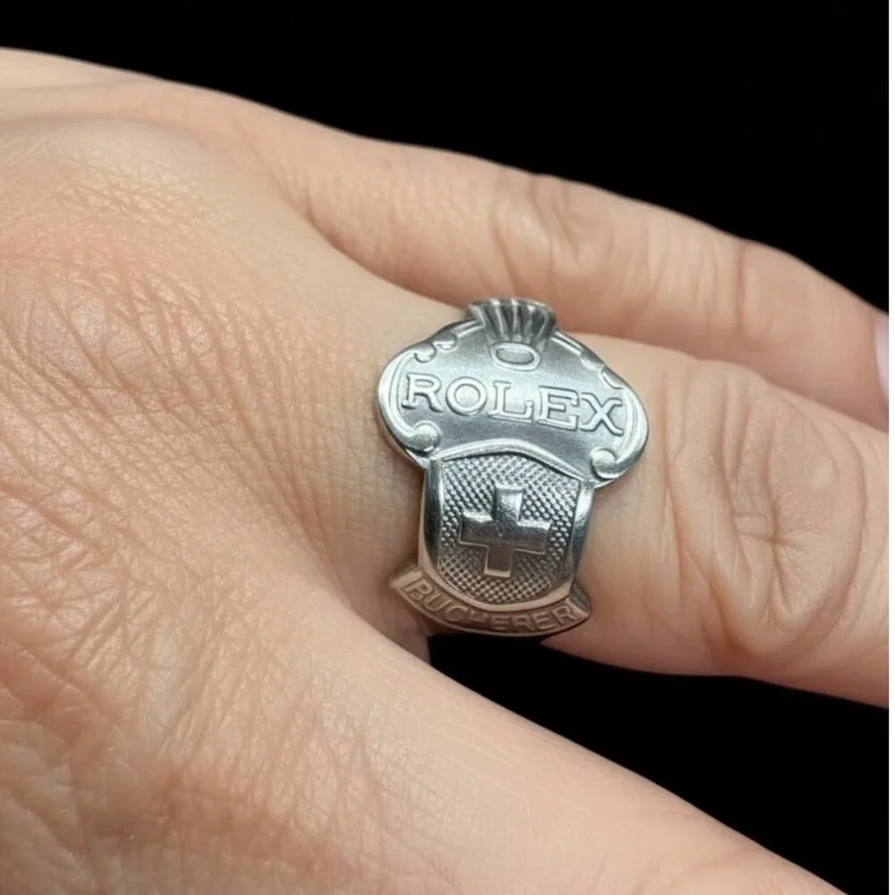 Vintage Rolex Bucherer Spoon Ring Switzerland Lausanne Silver-Plated Sz 8.5 - Picture 10 of 13